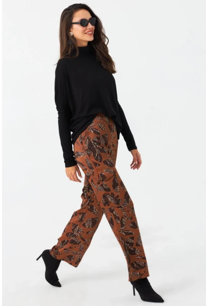 Kadın Taba Desenli Saten Pantolon MCAR1069