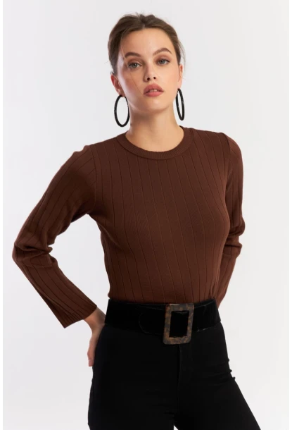 Kadın Taba Kısa Triko Bluz YV290