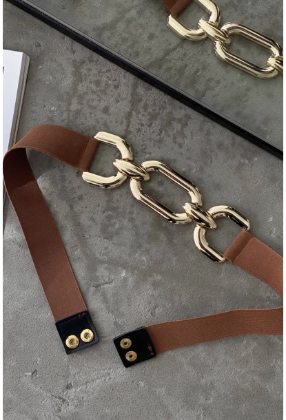 Kadın Taba Lastikli Gold Tokalı Kemer BE663