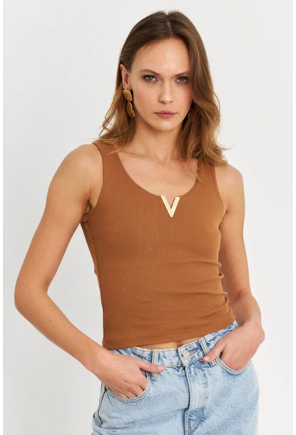 Kadın Tarçın Aksesuarlı Kaşkorse Bluz RLO116