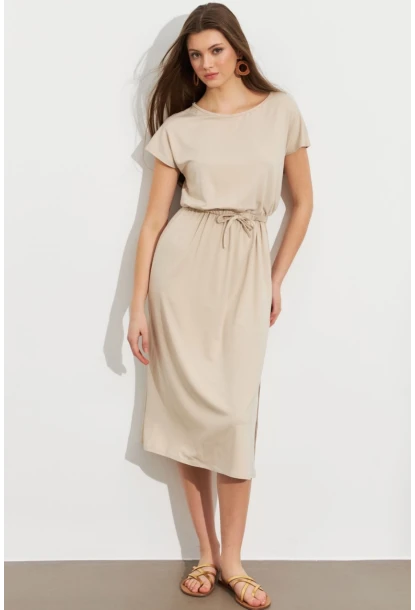 Kadın Taş Beli Büzülebilir Midi Elbise MURO1193