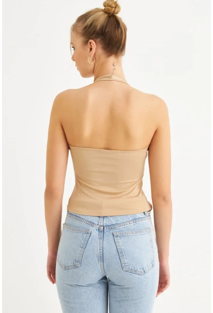 Kadın Taş Boyun Askılı Crop Bluz TF69