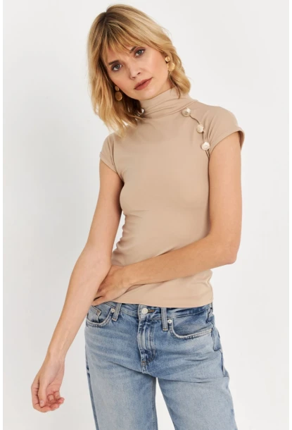 Kadın Taş Düğme Detaylı Bluz EY3027