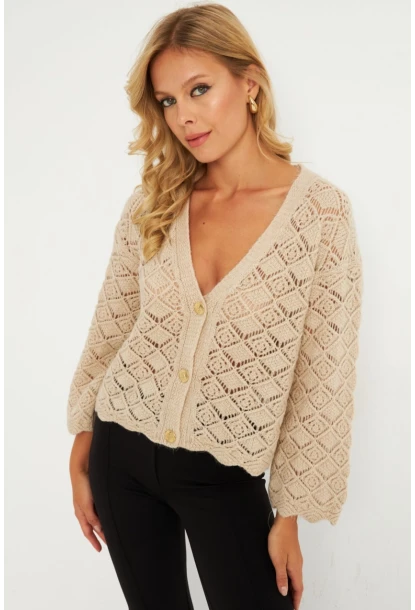 Kadın Taş Düğme Detaylı Hırka YV276