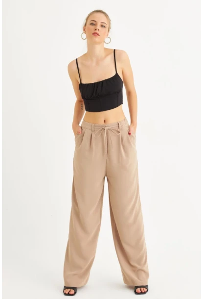 Kadın Taş Fermuarlı Palazzo Pantolon MON143