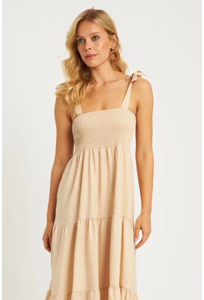 Kadın Taş Gipeli Volanlı Midi Elbise SGT407