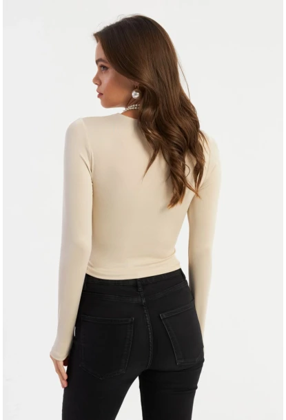 Kadın Taş Gül Detaylı Pencereli Bluz AYD378