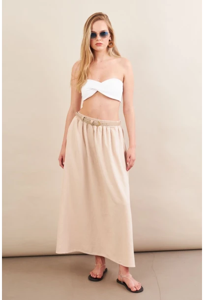 Kadın Taş Keten Cepli Midi Etek RSP4440