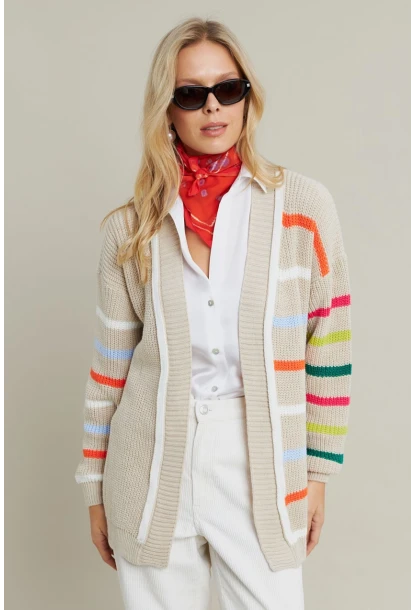 Kadın Taş-Multi Çizgili Triko Hırka MSMT2427