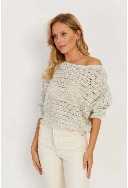 Kadın Taş Simli Ajurlu Triko Bluz YZ403