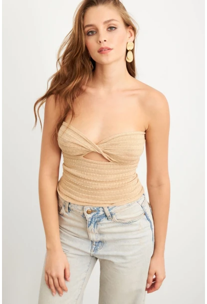 Kadın Taş Simli Straplez Triko Bluz SE16