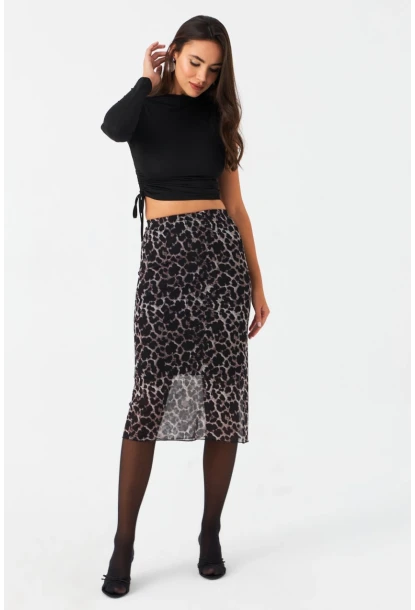 Kadın Taş-Siyah Astarlı Desenli Tül Etek CG391