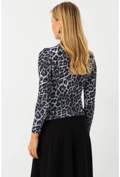 Kadın Taş-Siyah Büzgülü Desenli Bluz MDMR358-1