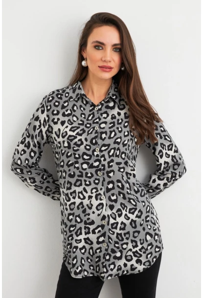 Kadın Taş-Siyah Desenli Gömlek MASF227