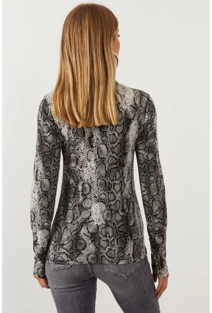 Kadın Taş Yarım Balıkçı Yılan Desenli Bluz LPP1134