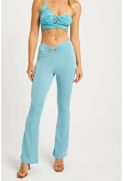Kadın Turkuaz Simli İspanyol Pantolon TH1113
