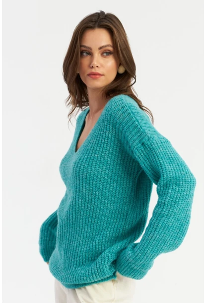 Kadın Turkuaz Triko Uzun Bluz YİL556