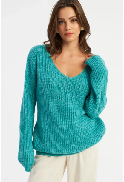 Kadın Turkuaz Triko Uzun Bluz YİL556