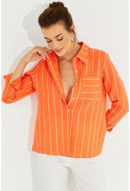 Kadın Turuncu Çizgili Gömlek ZER400