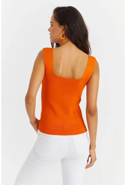 Kadın Turuncu Kare Yaka Triko Bluz YV87