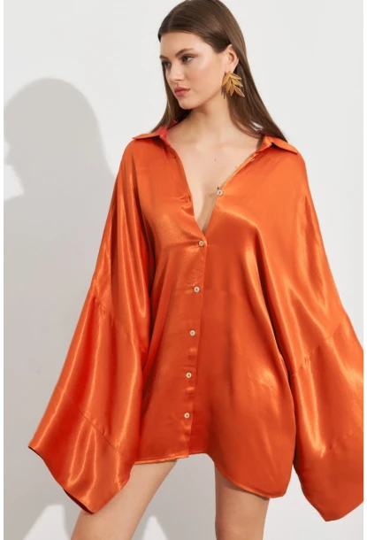 Kadın Turuncu Oversize Gömlek ROP106