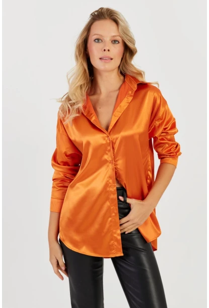 Kadın Turuncu Saten Gömlek SF2537