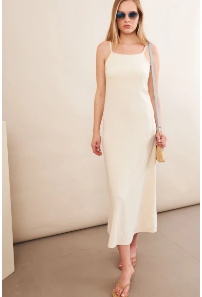 Kadın Vanilya Askılı Midi Elbise FLU7314
