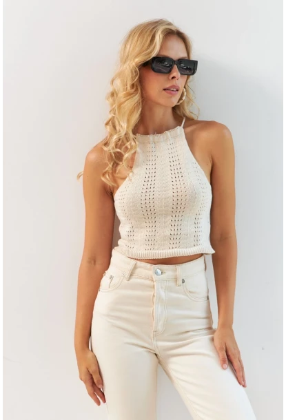 Kadın Vanilya Ayarlanabilir Boyunlu Triko Bluz MP20147