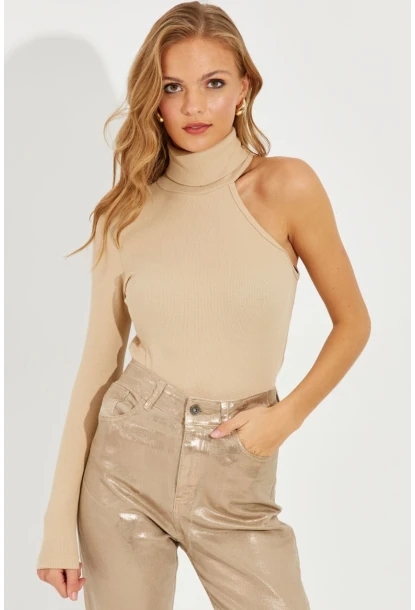 Kadın Vanilya Balıkçı Tek Kol Kaşkorse Bluz EY1118