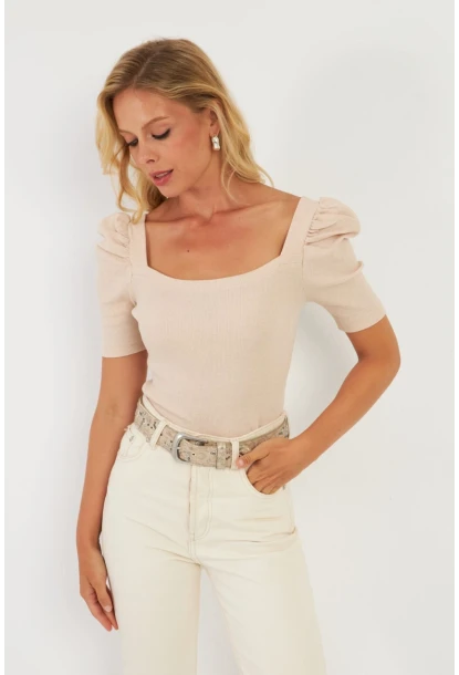Kadın Vanilya Balon Kol Kaşkorse Bluz XL2019
