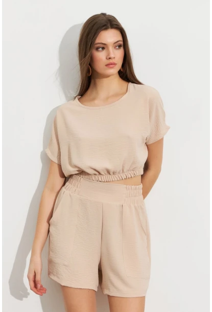 Kadın Vanilya Crop Şort Takım Q1014