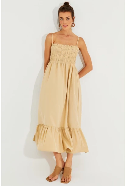 Kadın Vanilya Gipeli Askılı Midi Elbise MEN2000