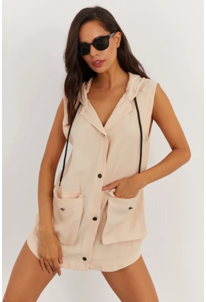 Kadın Vanilya Kapüşonlu Yelek RML06