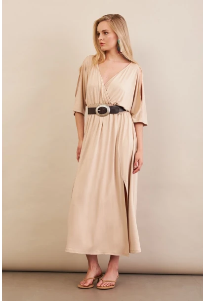 Kadın Vanilya Kol Pencereli Midi Elbise MP500