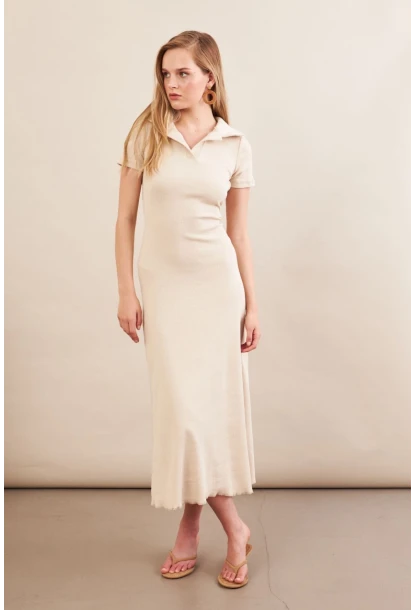 Kadın Vanilya Sırt Bağlamalı Kaşkorse Midi Elbise MFRY0001