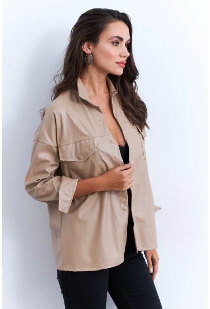 Kadın Vanilya Suni Deri Gömlek HO56