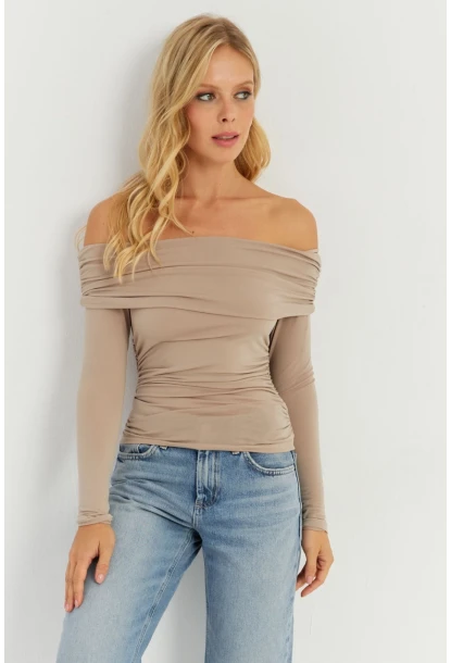 Kadın Vizon Büzgülü Madonna Bluz MON1119