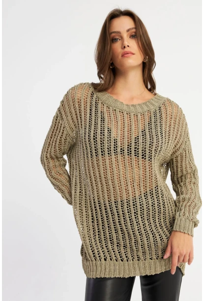 Kadın Vizon File Triko Bluz KAZ24