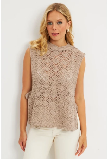 Kadın Vizon Yanları Bağlamalı Ajurlu Süveter YV226