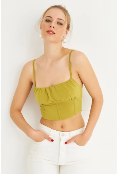 Kadın Yağ Yeşili Crop Bluz ZH259