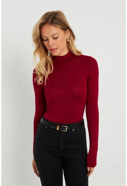 Kadın Yarım Balıkçı Bluz Bordo AYD289