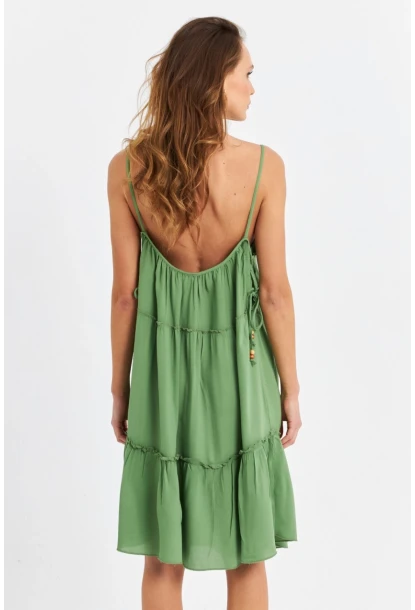 Kadın Yeşil Beli İpli Midi Elbise PC22756