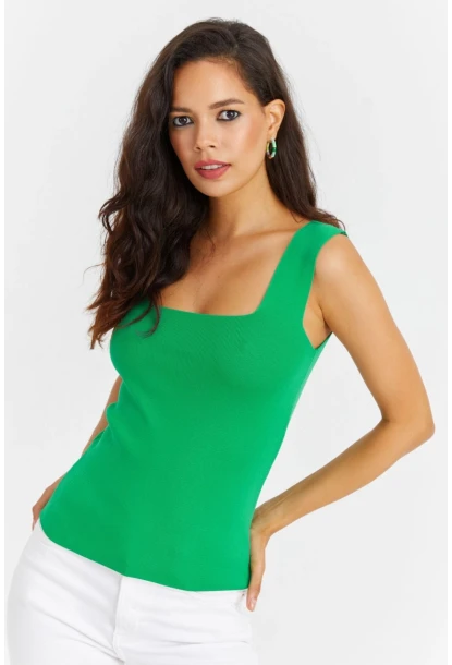 Kadın Yeşil Kare Yaka Triko Bluz YV87