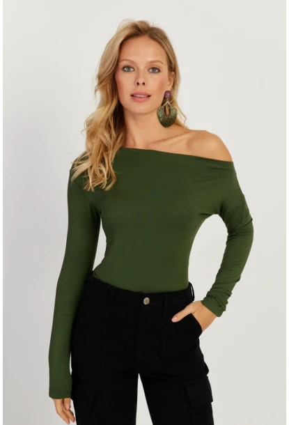 Kadın Yeşil Kayık Yaka Bluz LPP1254