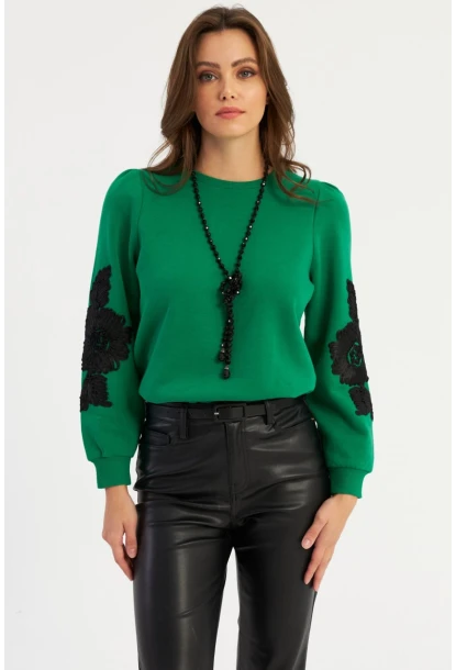 Kadın Yeşil Kol Detaylı Bluz MAYD13