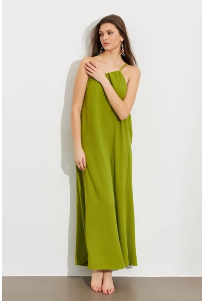 Kadın Yeşil Tek Omuz Maxi Elbise İRE1012