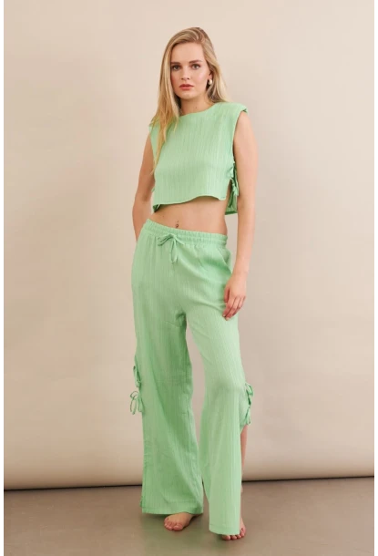 Kadın Yeşil Omuzları Vatkalı Alt Üst Takım KED002