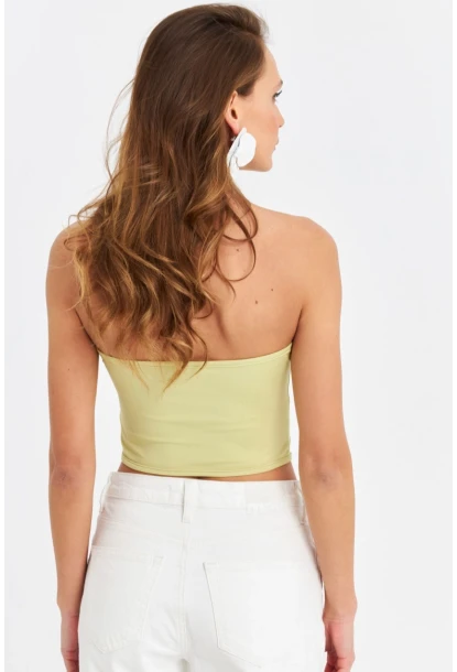 Kadın Yeşil Straplez Crop Bluz B6081