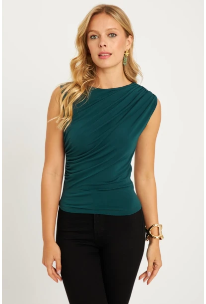 Kadın Zümrüt Yeşil Büzgülü Bluz YZ625