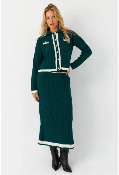 Kadın Zümrüt Yeşil İkili Alt Üst Triko Takım NUV34